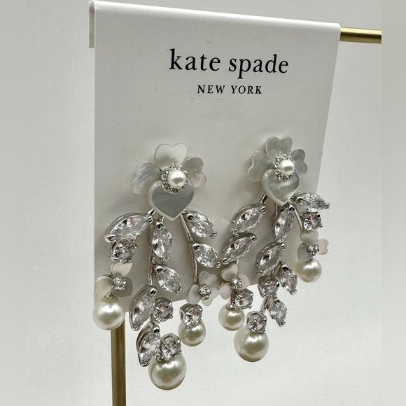 Kate Spade Precious Pansy Chandelier Earrings - Silver Tone Cubic Zirconia NWT - Picture 1 of 13